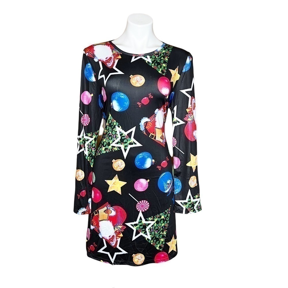 Ruiyige Ugly Christmas Party Mini Dress Long Sleeve Santa Leopard Print Size XL